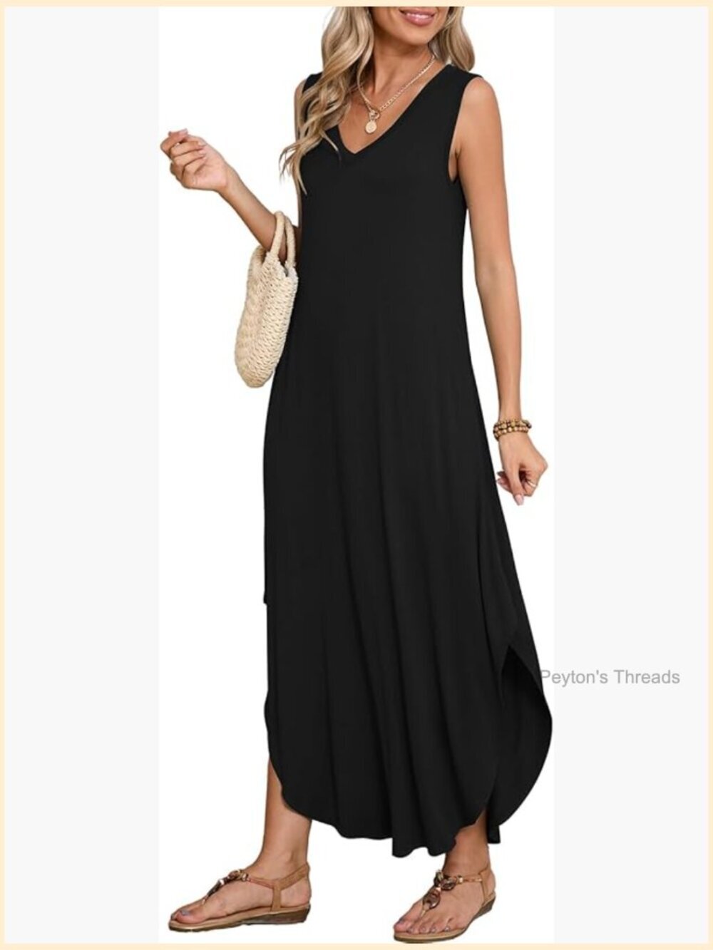 Plus Size Maxi Dress with Pockets V Neck Sleeveless Summer Sundress Loose